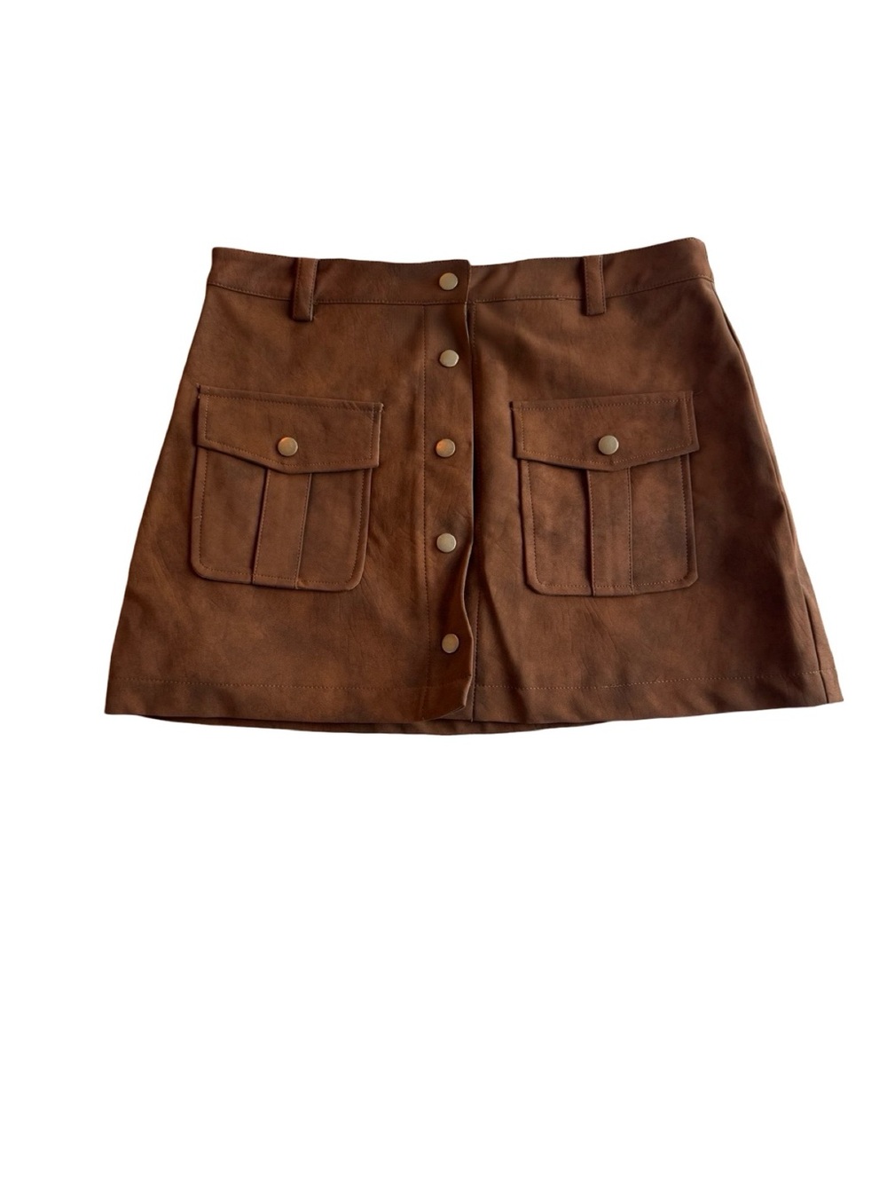 En Saison Brown Button-Front Mini Skirt with Patch Pockets NWT
